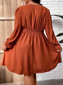 Franclia Plus Swiss Dot Ruched A-line Dress