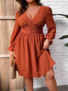 Franclia Plus Swiss Dot Ruched A-line Dress