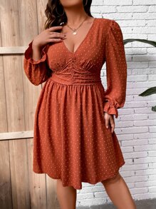 Franclia Plus Swiss Dot Ruched A-line Dress