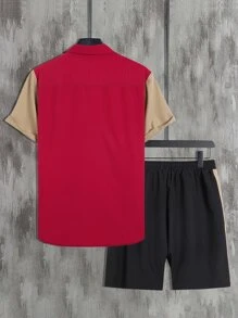 Manfinity RSRT Men 1pc Colourblock Shirt & 1pc Drawstring Waist Shorts - Multicolor - View 2