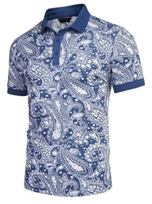 男士佩斯利印花POLO衫 - 藍白色 - 查看 3