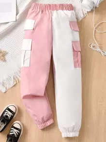 Girls Two Tone Flap Pocket Side Cargo Trousers - Multicolor - View 1