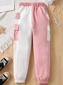Girls Two Tone Flap Pocket Side Cargo Trousers - Multicolor - View 2