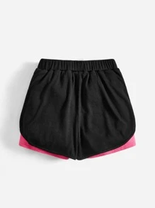 SHEIN Girls Letter Patch Detail 2 In 1 Shorts - Black - View 2