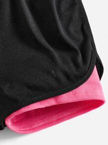 SHEIN Girls Letter Patch Detail 2 In 1 Shorts - Black - View 3