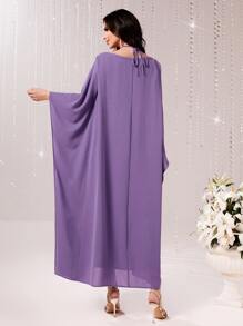 Al Najma 後綁帶貼花細節連衣裙 - 紫色 - 查看 4