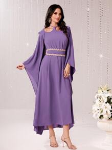 Al Najma 後綁帶貼花細節連衣裙 - 紫色 - 查看 6