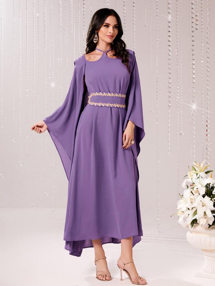 Tie Back Appliques Detail Dress Kaftan Jalabiya Dress