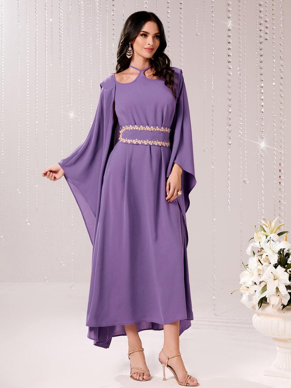 Tie Back Appliques Detail Dress Kaftan Jalabiya Dress
