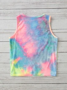 SHEIN Tween Girl Knitted Casual Tie Dye Crop Top With Heart Pattern Print - Multicolor - View 2