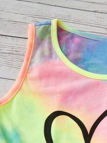SHEIN Tween Girl Knitted Casual Tie Dye Crop Top With Heart Pattern Print - Multicolor - View 4