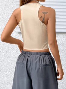 SHEIN EZwear Single Breasted Flap Detail Vest Blazer - Apricot - View 2