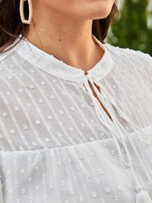 SHEIN LUNE Plus Tie Neck Lantern Sleeve Blouse - White - View 7