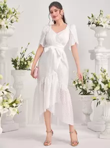 Modelyn 花瓣袖魚尾裙下擺繫腰帶洋裝