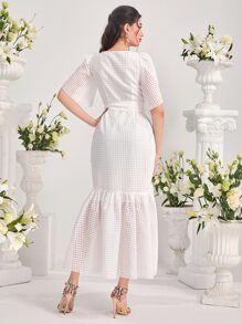 Modelyn 花瓣袖魚尾裙下擺繫腰帶洋裝