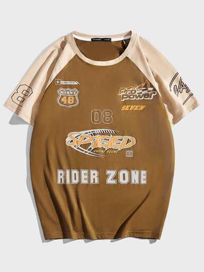 Homme T-shirt En Coton À Lettres Manches Raglan