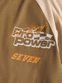 ROMWE MEN 男士棉字母圖案插肩袖T恤 - 棕色 - 查看 4