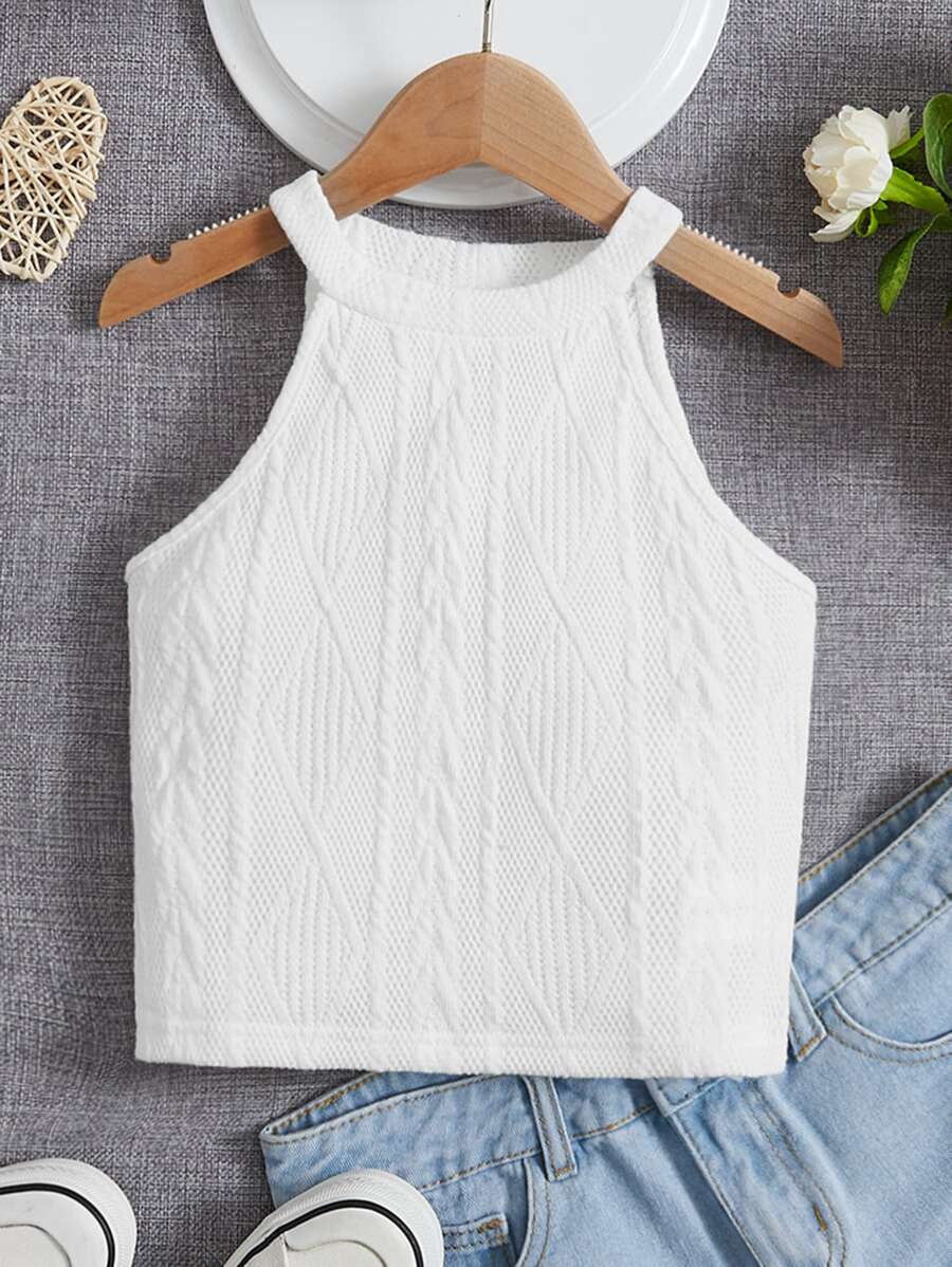 SHEIN Tank Tops & Camis Bé Gái màu trơn Giải trí - trắng - Xem 1