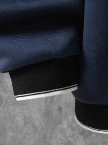 Manfinity Homme Men Letter Graphic Kangaroo Pocket Drawstring Thermal Hoodie - Navy Blue - View 3