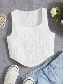 SHEIN Girls Solid Bandana Hem Tank Top - White - View 1