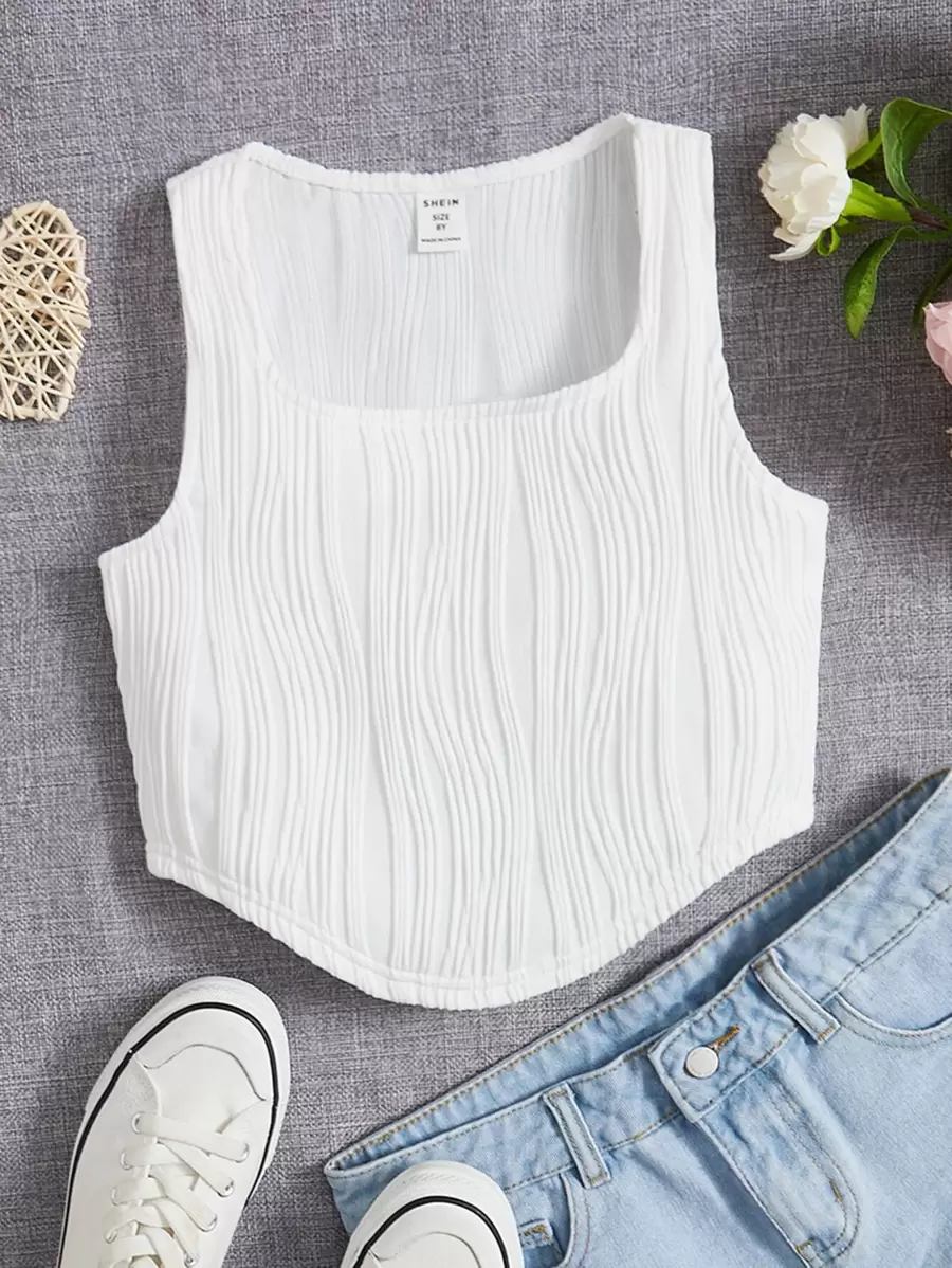 SHEIN Girls Solid Bandana Hem Tank Top - White - View 1