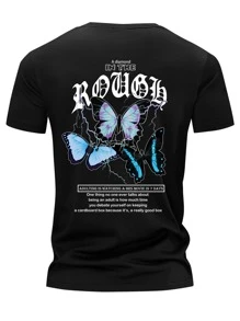 NITAGUT Tops Nam Slogan Loại bướm Giải trí - màu đen - Xem 6