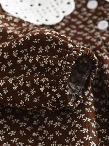 花朵印花凱波爾蕾絲插入短裙,適合年輕女孩 - 巧克力棕 - 查看 4