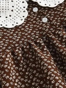 花朵印花凱波爾蕾絲插入短裙,適合年輕女孩 - 巧克力棕 - 查看 5