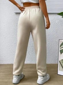 SHEIN EZwear Solid Slant Pocket Drawstring Waist Joggers - Apricot - View 2