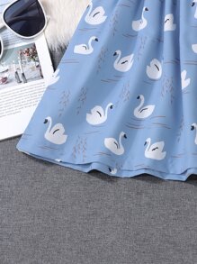 SHEIN Niñas Vestido cisne con estampado ribete con fruncido - Azul - Ver 5