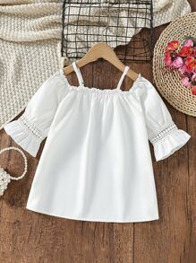 Girls Cold Shoulder Frill Trim Blouse - White - View 1