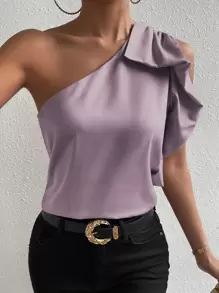 Chiquease Blusa de un hombro fruncido - Púrpura malva - Ver 4