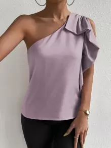 Chiquease Blusa de un hombro fruncido - Púrpura malva - Ver 5