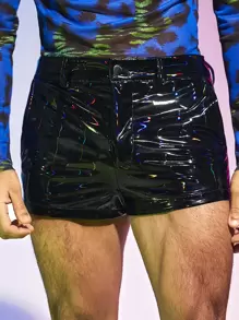 Manfinity RebelGame 男士鐳射PU皮革短褲