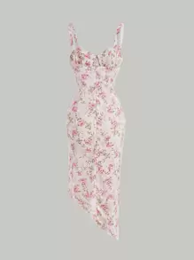 SHEIN MOD Allover Floral Print Ruched Bust Asymmetrical Hem Dress - Multicolor - View 2