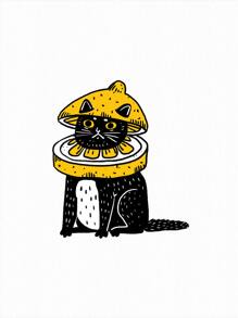 Oksana Fedko Artist Tween Boys 卡通猫印花 T 恤，适合夏季，95% 纯棉，节日、新年、感恩节 - 白色 - 查看 2