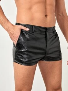 Manfinity RebelGame Men Crocodile Embossed PU Leather Shorts - Black - View 7