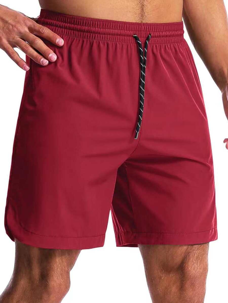 Men Slant Pocket Split Side Sports Shorts - Rose Red - View 1