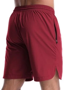 Men Slant Pocket Split Side Sports Shorts - Rose Red - View 2
