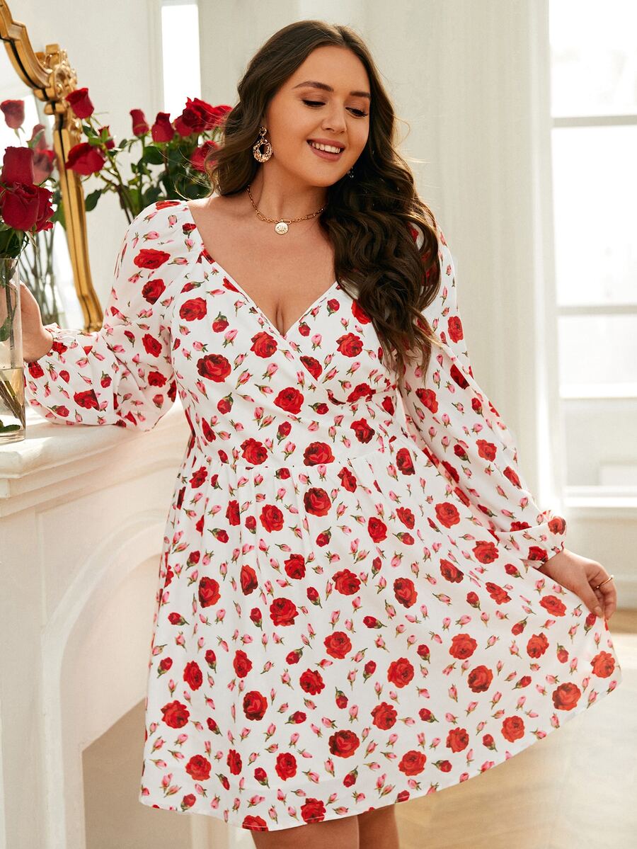 SHEIN Frenchy 大碼印花燈籠袖洋裝