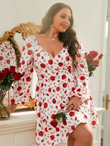 SHEIN Frenchy 大碼印花燈籠袖洋裝