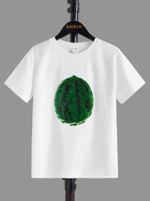 SHEIN Boys 1pc Reversible Sequin Watermelon Pattern Tee - White - View 3