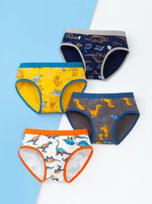 Toddler Boys 4pcs Dinosaur Print Contrast Binding Boxer Brief - Multicolor - View 1