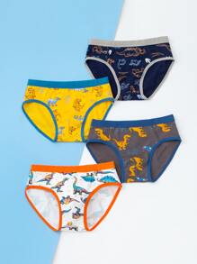 Toddler Boys 4pcs Dinosaur Print Contrast Binding Boxer Brief - Multicolor - View 3