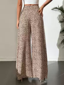 SHEIN Tall Pantalones de pierna ancha con estampado con cremallera lateral - Caqui - Ver 2