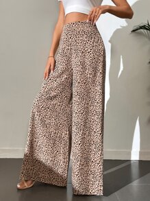 SHEIN Tall Pantalones de pierna ancha con estampado con cremallera lateral - Caqui - Ver 3