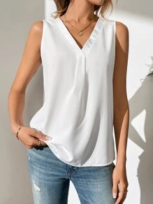SHEIN Tall Solid Plicated Blouse - White - View 5