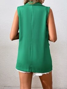 SHEIN Essnce Double Breasted Vest Blazer - Green - View 2