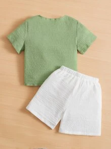 SHEIN 小男童半排扣上衣和短褲 - 彩色 - 查看 2