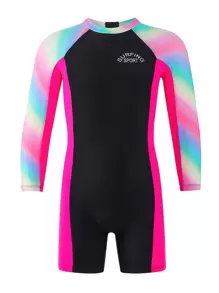 年輕女孩字母圖形漸變拉鍊後背一片式泳衣 - 彩色 - 查看 1